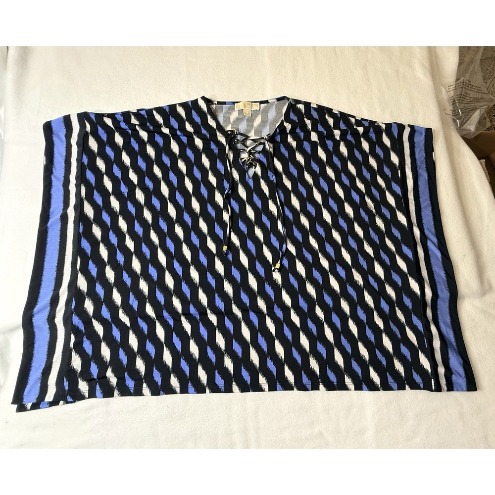 MICHAEL KORS Womens Size Small Black Blue Print Silky Shawl Sleeves - Picture 1 of 10
